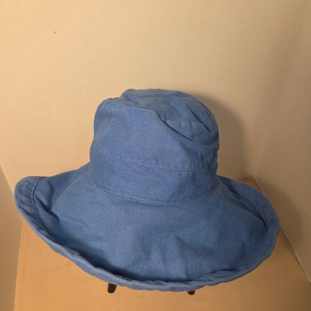 Scala Collezione Blue Wide Brim Sun Hat Adjustable Drawstring Cotton Lined